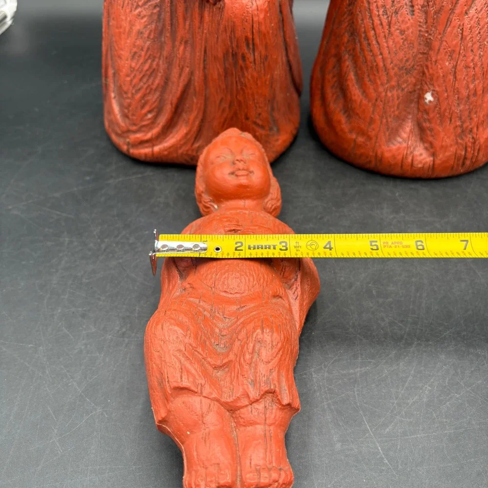 Empire Nativity Set Blow Mold Red 3pc Vtg Terracotta Faux Wood Grain Christmas